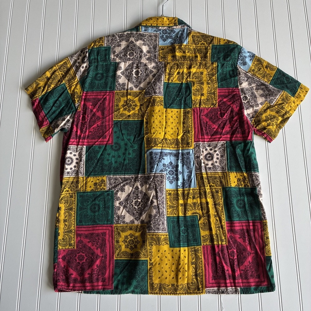 Maison Article Shirt Mens Paisley Color Block AOP SS Camp Collar Button Up Lg - Picture 2 of 16